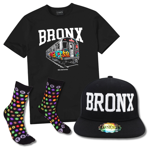 50th Anniversary Edition BRONX Shirt, Snapback & MTA Socks Bundle (3-Piece Set)