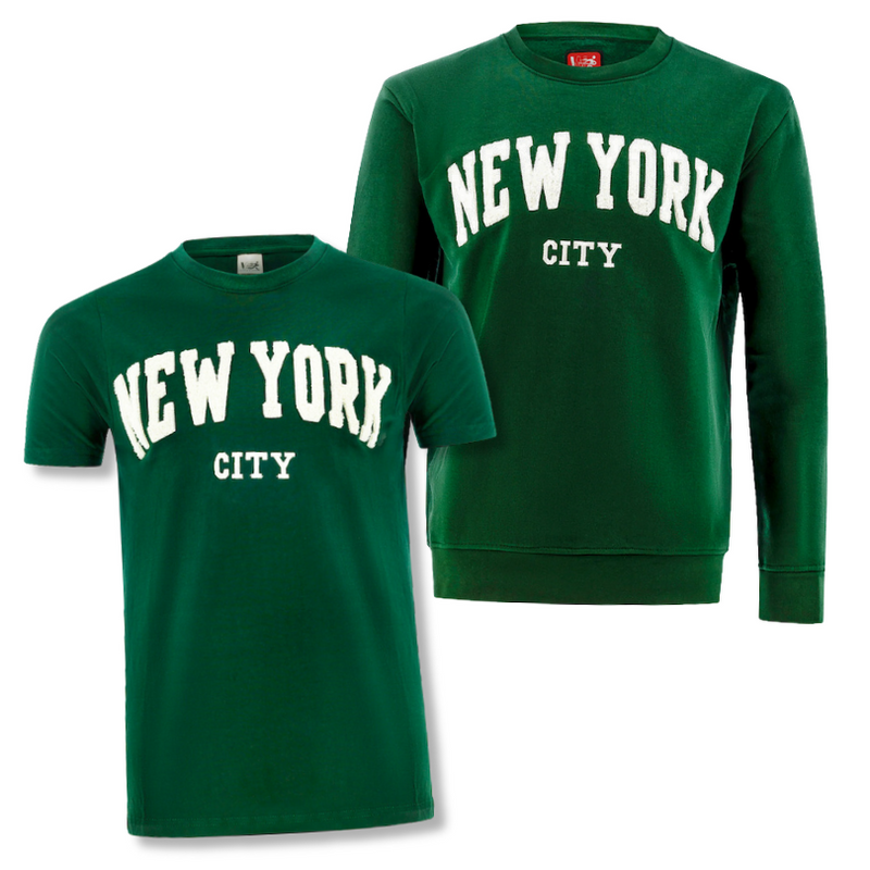 NEW YORK CITY Chenille Applique Shirt & Pullover Bundle (4 Colors)