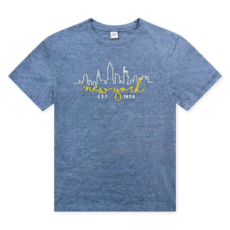 Script Skyline "NEW YORK" Embroidered T-Shirt (4 Colors)