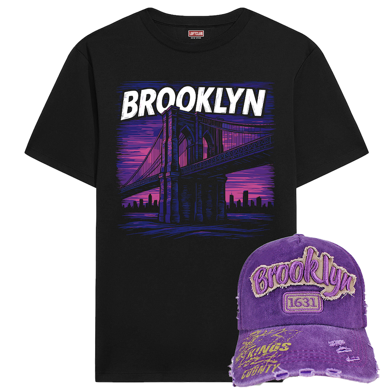 Sunrise Brooklyn Bridge Shirt & Hat Combo | Brooklyn Shirt & Trucker Hat
