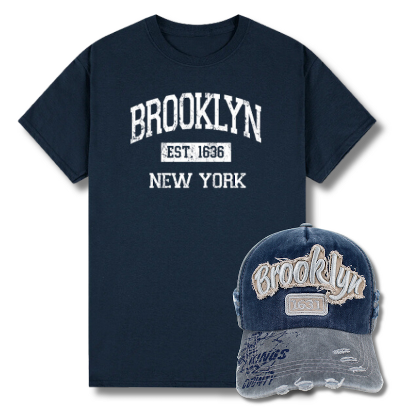 Distressed Brooklyn Hat and T-Shirt Combo (4 Colors)