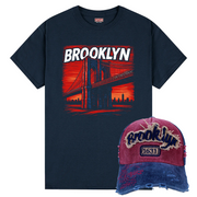 Sunrise Brooklyn Bridge Shirt & Hat Combo | Brooklyn Shirt & Trucker Hat