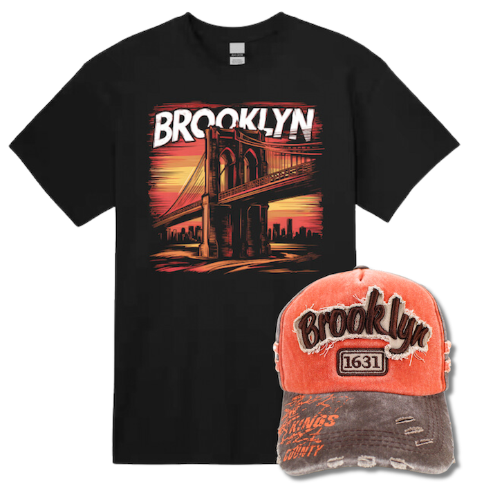 Sunrise Brooklyn Bridge Shirt & Hat Combo | Brooklyn Shirt & Trucker Hat