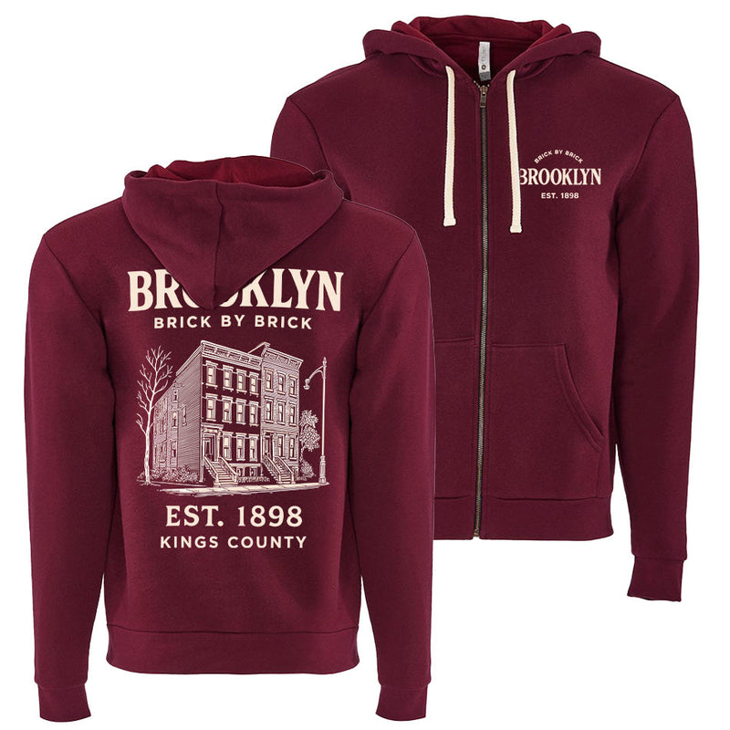Brooklyn - EST. 1898 Kings County Architecture Maroon Zip Hoodie