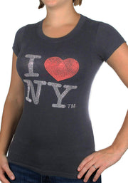 I Love NY Curve Fit Women's Rhinestone T-Shirt | I Heart NY T-Shirts | NYC Clothing (3 Colors)