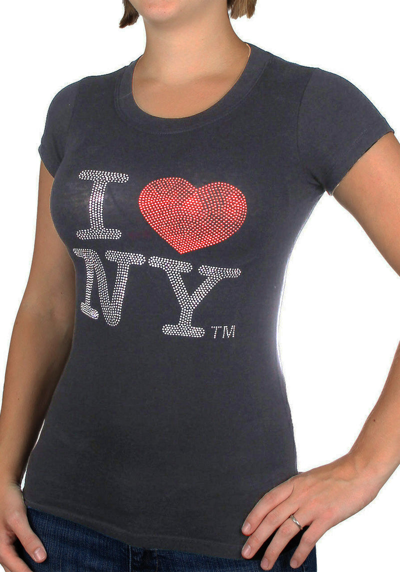 I Love NY Curve Fit Women's Rhinestone T-Shirt | I Heart NY T-Shirts | NYC Clothing (3 Colors)