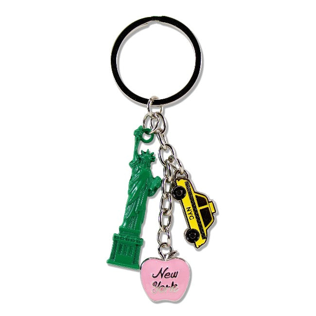 Acrylic Enamel Charms "NEW YORK" Taxi Big Apple Statue of Liberty Keychain