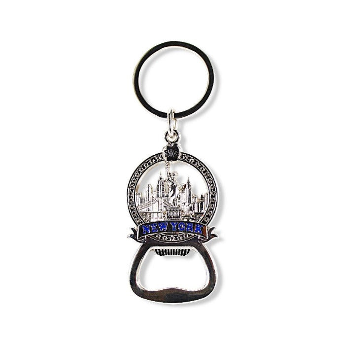 Full Metal Bottle Opener "NEW YORK" Liberty Skyline Star Banner Keychain