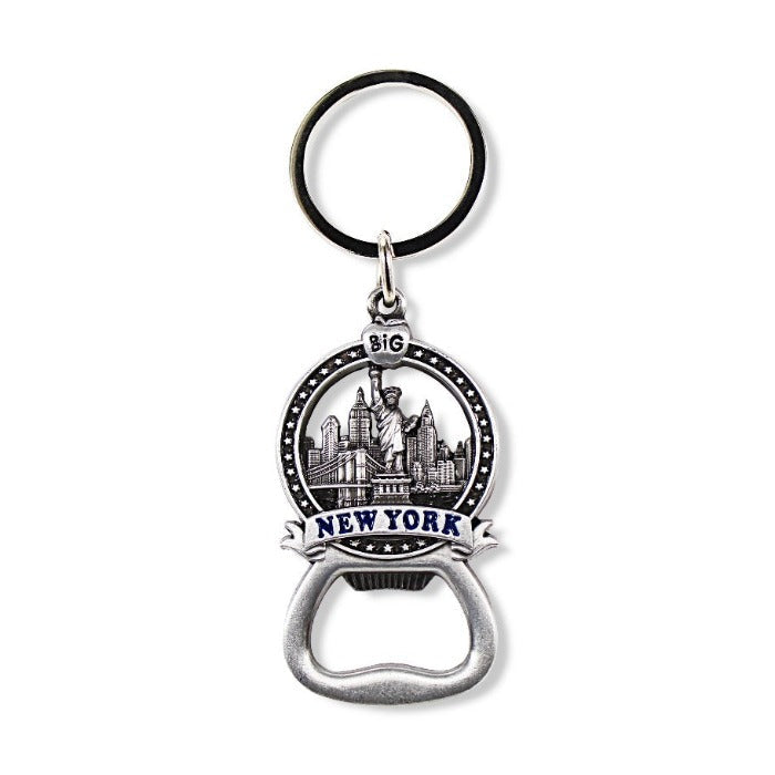 Full Metal Bottle Opener "NEW YORK" Liberty Skyline Star Banner Keychain