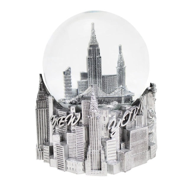120MM Silver Jumbo Musical New York Snow Globe | NYC Snow Globe | New York Gift