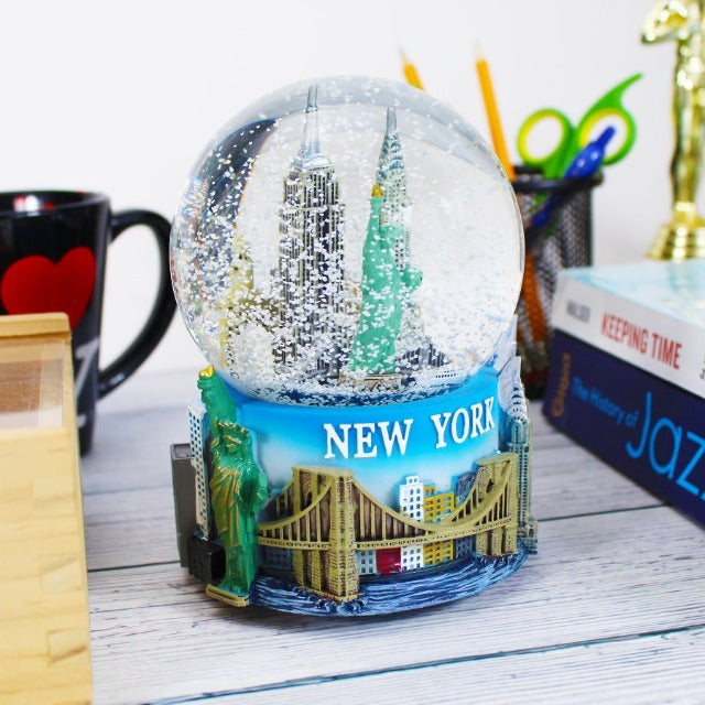 120MM JUMBO Cityscape "NEW YORK" Brooklyn Bridge Snow Globe | NYC Snow Globe