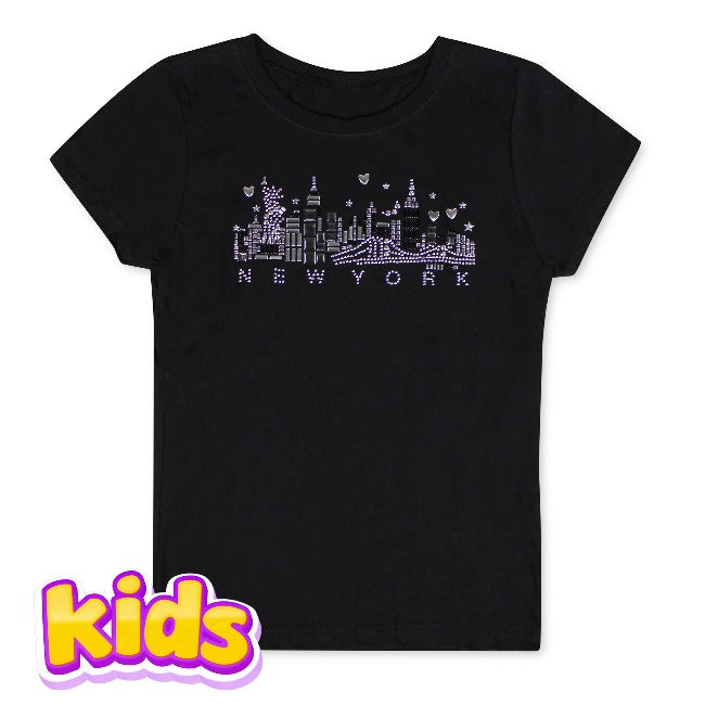 Girls Bedazzled Skyline New York T-Shirt | NYC T-Shirt
