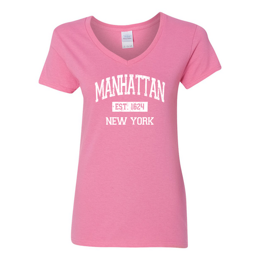 Ladies V-neck Vintage Est. 1624 MANHATTAN Shirt (6 Colors)[6 Sizes]