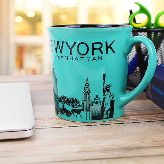 16oz. Cityscape "Manhattan" Jumbo New York Mug (White, Red, Pink, Cyan, Mustard, Tan, Brown) | NYC Mug