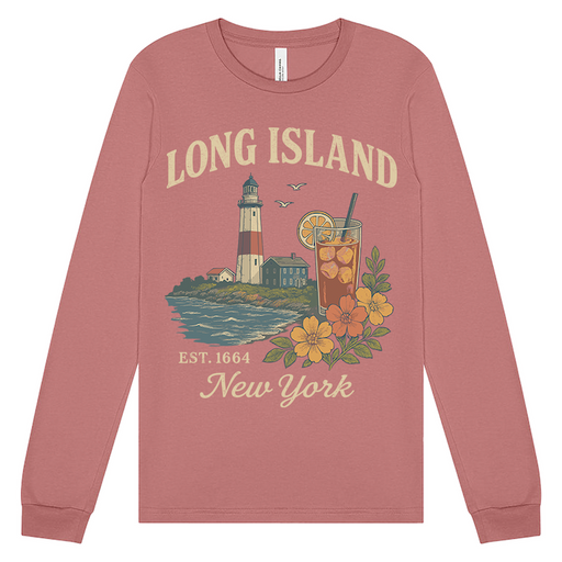 Vintage Travel Long Island New York Mauve Graphic Long Sleeve (7 Sizes)