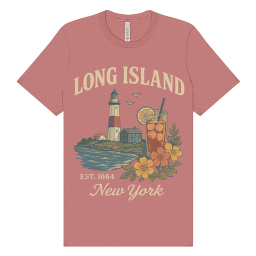Vintage Travel Long Island New York Mauve Graphic Tee (7 Sizes)