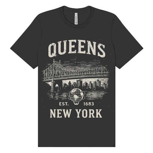 Queens Vintage Dark Grey Tee - Five Boroughs Tribute Series (7 Sizes)