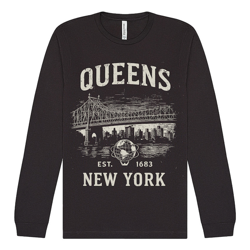 Queens Vintage Dark Grey Long Sleeve - Five Boroughs Tribute Series (7 Sizes)