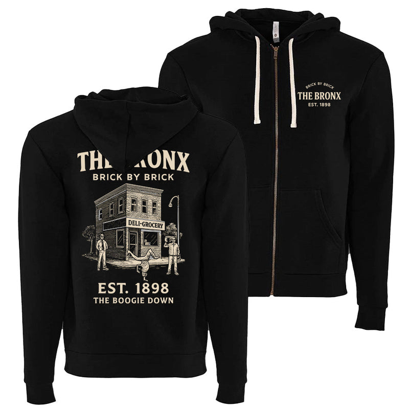 The Bronx: EST. 1898 "The Boogie Down" Architecture Black Zip Hoodie