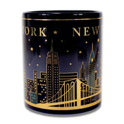 Navy Gold Glimmering Night Sky New York Skyline Coffee Mug (2 Sizes)