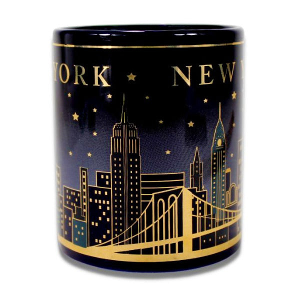 Navy Gold Glimmering Night Sky New York Skyline Coffee Mug (2 Sizes)