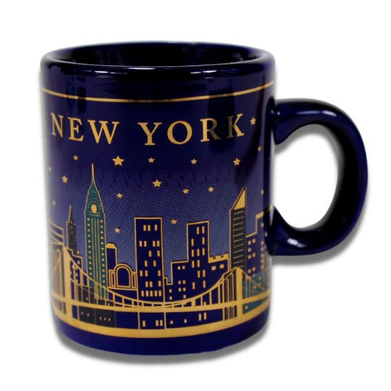 Navy Gold Glimmering Night Sky New York Skyline Coffee Mug (2 Sizes)