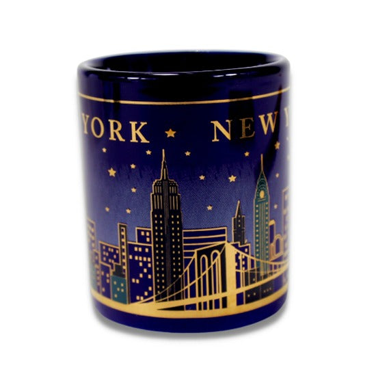 Navy Gold Glimmering Night Sky New York Skyline Coffee Mug (2 Sizes)