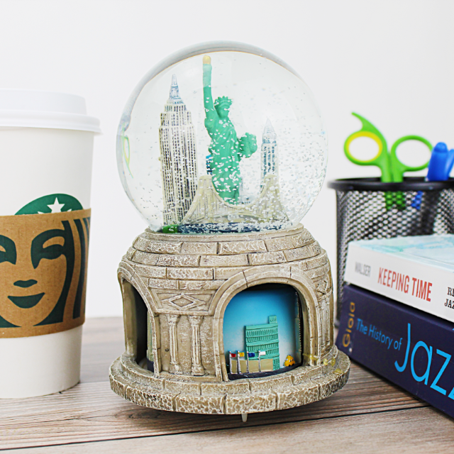 120MM Large Musical Rotating Snow Globe Manhattan-Skyline-Liberty | New York Gift