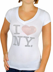 I Love NY Curve Fit Women's Rhinestone T-Shirt | I Heart NY T-Shirts | NYC Clothing (3 Colors)