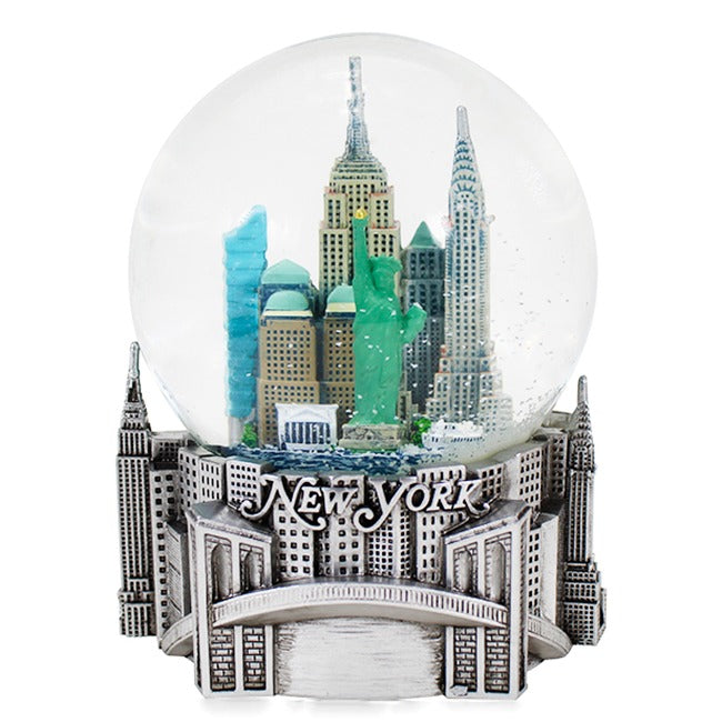 120MM Full Silver Wind-up Musical New York Skyline Snow Globe