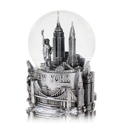 120MM Full Silver Big Base Wind-up Musical New York Skyline Snow Globe