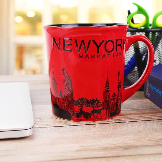 16oz. Cityscape "Manhattan" Jumbo New York Mug (White, Red, Pink, Cyan, Mustard, Tan, Brown) | NYC Mug